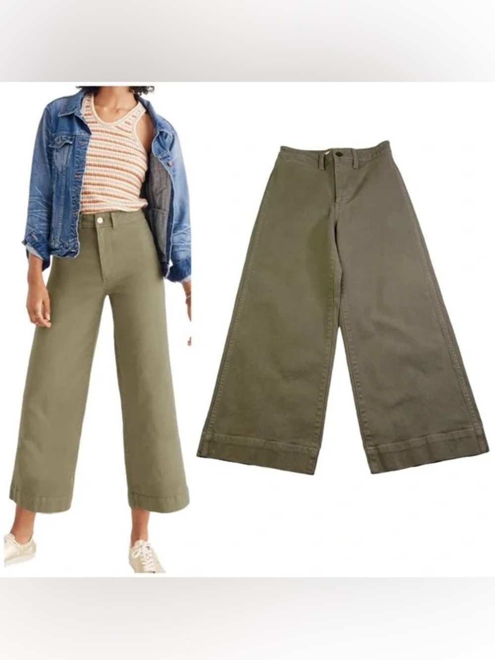 Madewell Wide Leg Army Green Cotton Pants size 29
